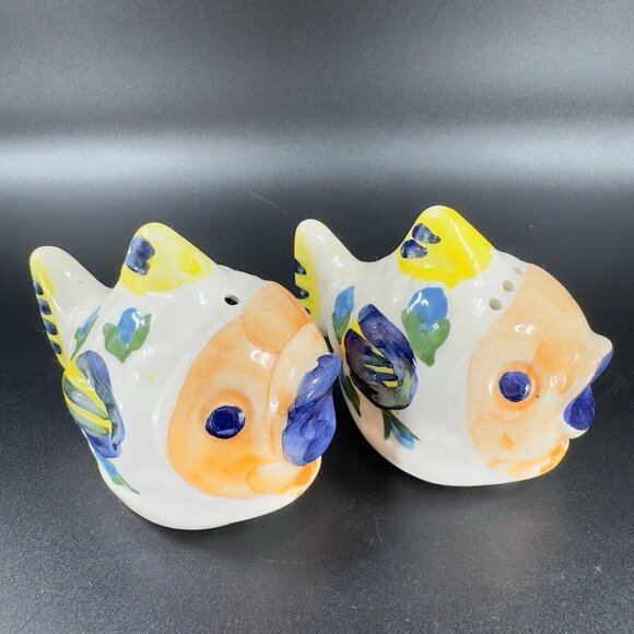 Hand Made Italian Pottery Set Tray Shakers And Fish With Open Mouth Figure VTG - Picture 3 of 16